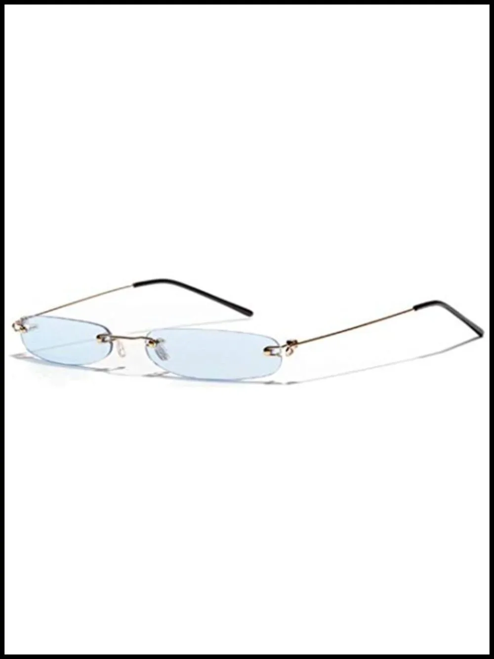Vintage Rimless Rectangle Sunglasses UV400 Protection Narrow Retro Thin Metal